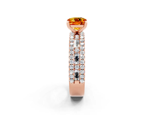 Rose gold Cushion Cut Citrine Solitaire Ring with Pavé and Channel Set Band