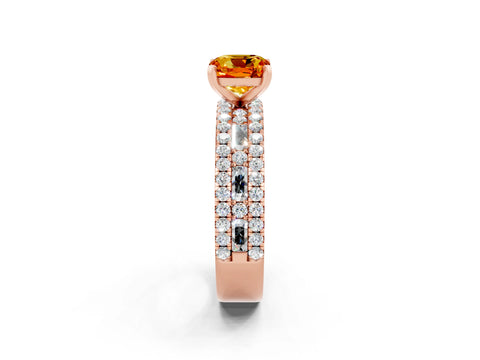 Rose gold Cushion Cut Citrine Solitaire Ring with Pavé and Channel Set Band_2