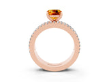 Rose gold Cushion Cut Citrine Solitaire Ring with Pavé and Channel Set Band_3