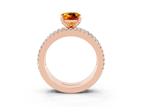 Rose gold Cushion Cut Citrine Solitaire Ring with Pavé and Channel Set Band_3