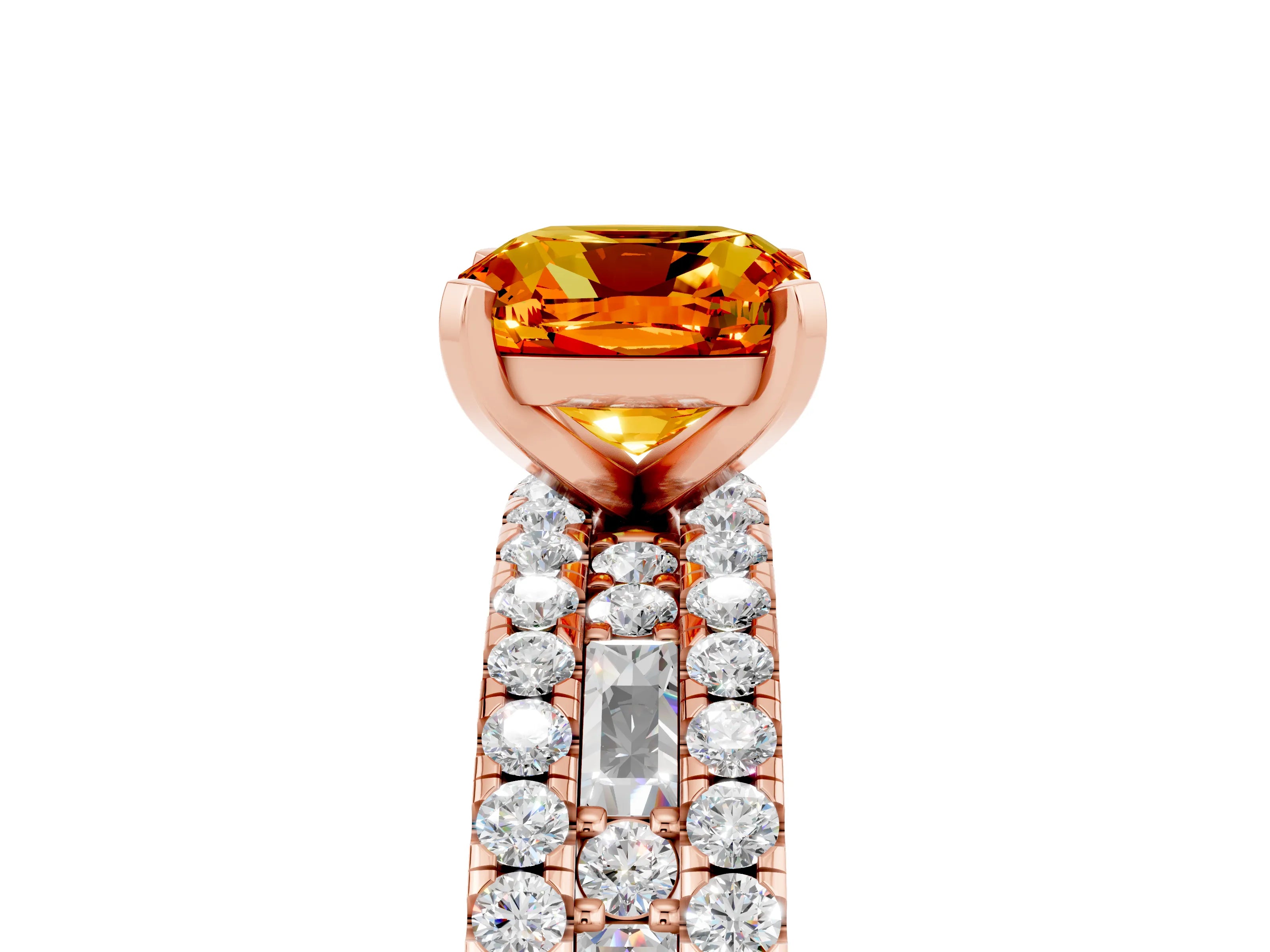 Rose gold Cushion Cut Citrine Solitaire Ring with Pavé and Channel Set Band_5