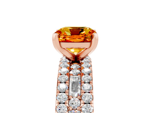 Rose gold Cushion Cut Citrine Solitaire Ring with Pavé and Channel Set Band_5