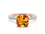 Rose gold Cushion Cut Citrine Solitaire Ring with Pave Band and Four Prong Setting_24