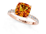 Rose gold Cushion Cut Citrine Solitaire Ring with Pave Band and Four Prong Setting_25