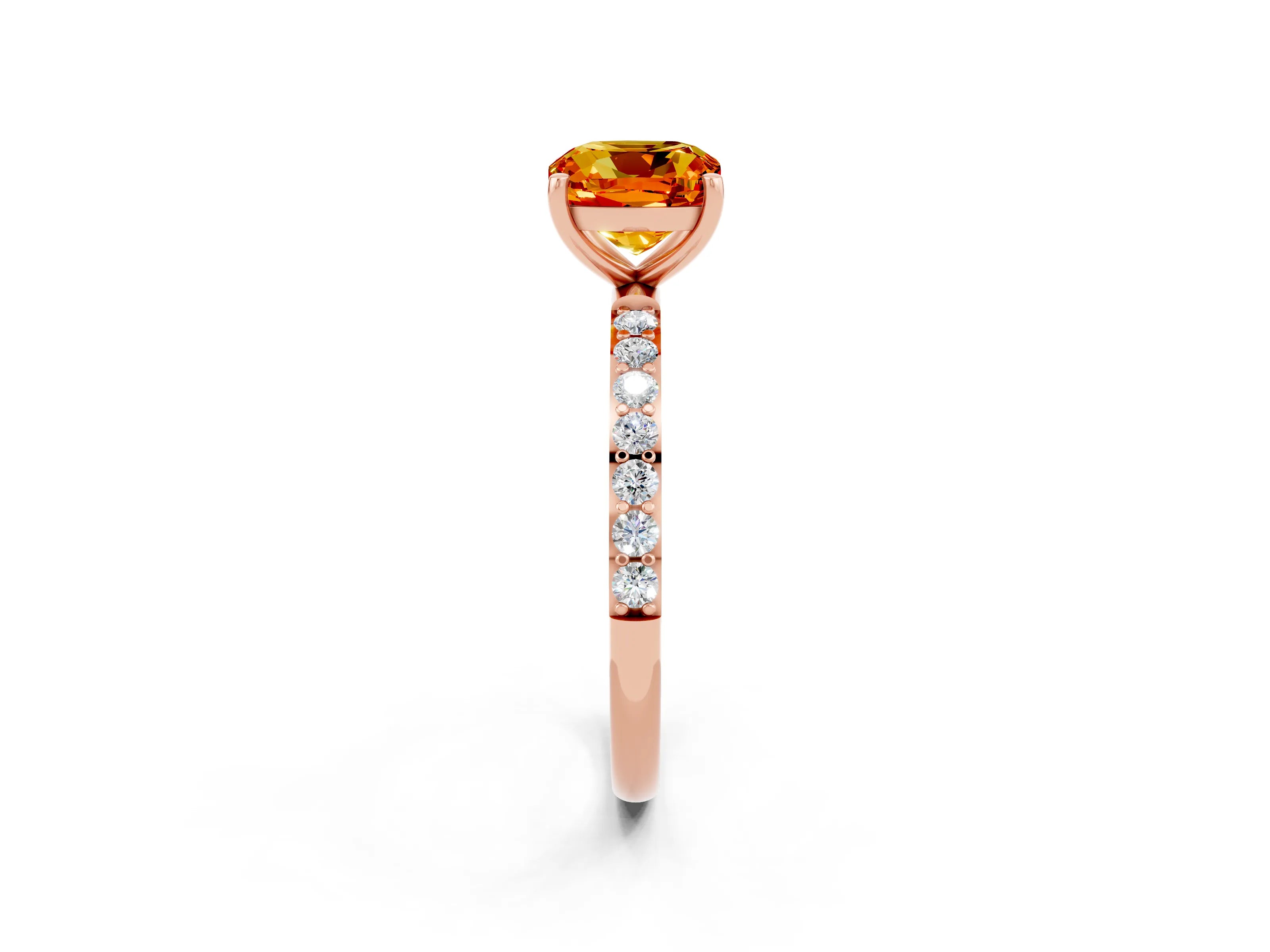 Rose gold Cushion Cut Citrine Solitaire Ring with Pave Band and Four Prong Setting_26