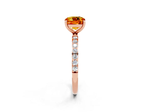 Rose gold Cushion Cut Citrine Solitaire Ring with Pave Band and Four Prong Setting_26
