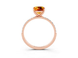 Rose gold Cushion Cut Citrine Solitaire Ring with Pave Band and Four Prong Setting_27