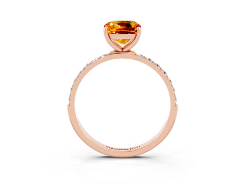 Rose gold Cushion Cut Citrine Solitaire Ring with Pave Band and Four Prong Setting_27