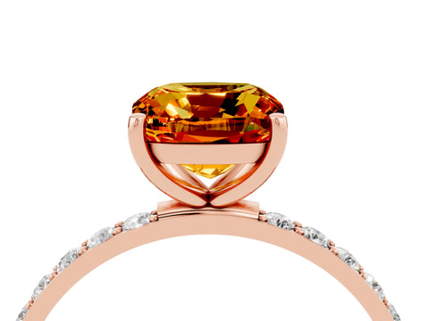 Rose gold Cushion Cut Citrine Solitaire Ring with Pave Band and Four Prong Setting_28