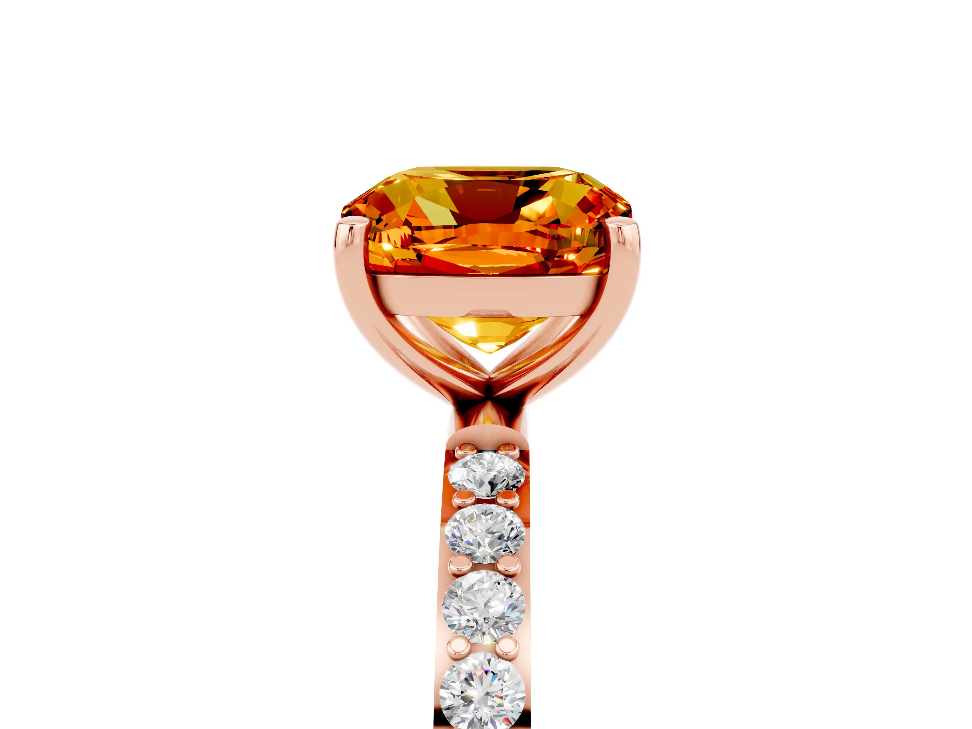Rose gold Cushion Cut Citrine Solitaire Ring with Pave Band and Four Prong Setting_29