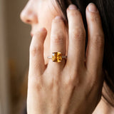 Rose gold Cushion Cut Citrine Solitaire Ring with Round  Pavé Band and Four-Prong Setting_44