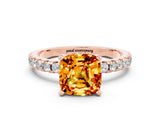 Rose gold Cushion Cut Citrine Solitaire Ring with Round  Pavé Band and Four-Prong Setting_44