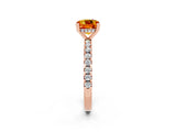 Rose gold Cushion Cut Citrine Solitaire Ring with Round  Pavé Band and Four-Prong Setting_46