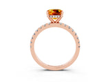 Rose gold Cushion Cut Citrine Solitaire Ring with Round  Pavé Band and Four-Prong Setting_47