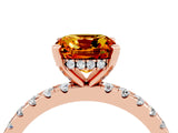 Rose gold Cushion Cut Citrine Solitaire Ring with Round  Pavé Band and Four-Prong Setting_48