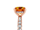 Rose gold Cushion Cut Citrine Solitaire Ring with Round  Pavé Band and Four-Prong Setting_49