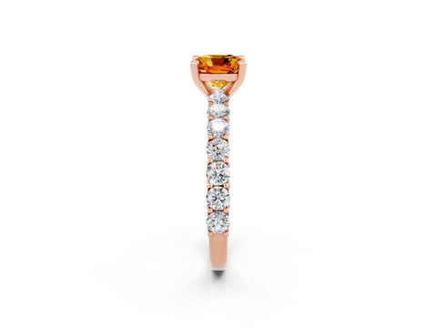 Rose gold Cushion Cut Citrine Solitaire Ring with Shared Prong Pavé Band and Four-Prong Setting_2
