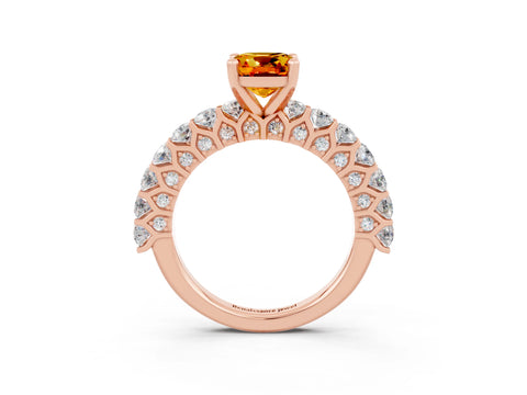 Rose gold Cushion Cut Citrine Solitaire Ring with Shared Prong Pavé Band and Four-Prong Setting_3