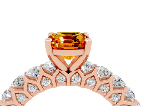 Rose gold Cushion Cut Citrine Solitaire Ring with Shared Prong Pavé Band and Four-Prong Setting_4