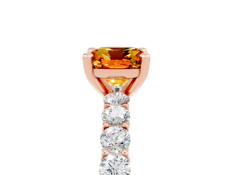 Rose gold Cushion Cut Citrine Solitaire Ring with Shared Prong Pavé Band and Four-Prong Setting_5