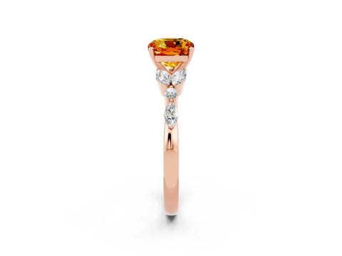 Rose gold Cushion Cut Citrine Solitaire Ring with Side Stones and Four-Prong Setting_14