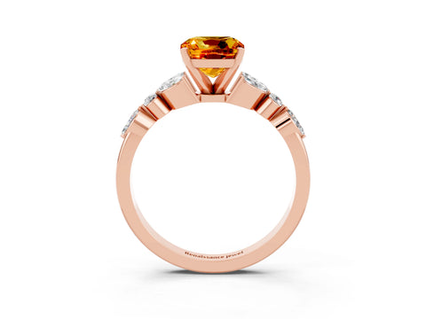 Rose gold Cushion Cut Citrine Solitaire Ring with Side Stones and Four-Prong Setting_15
