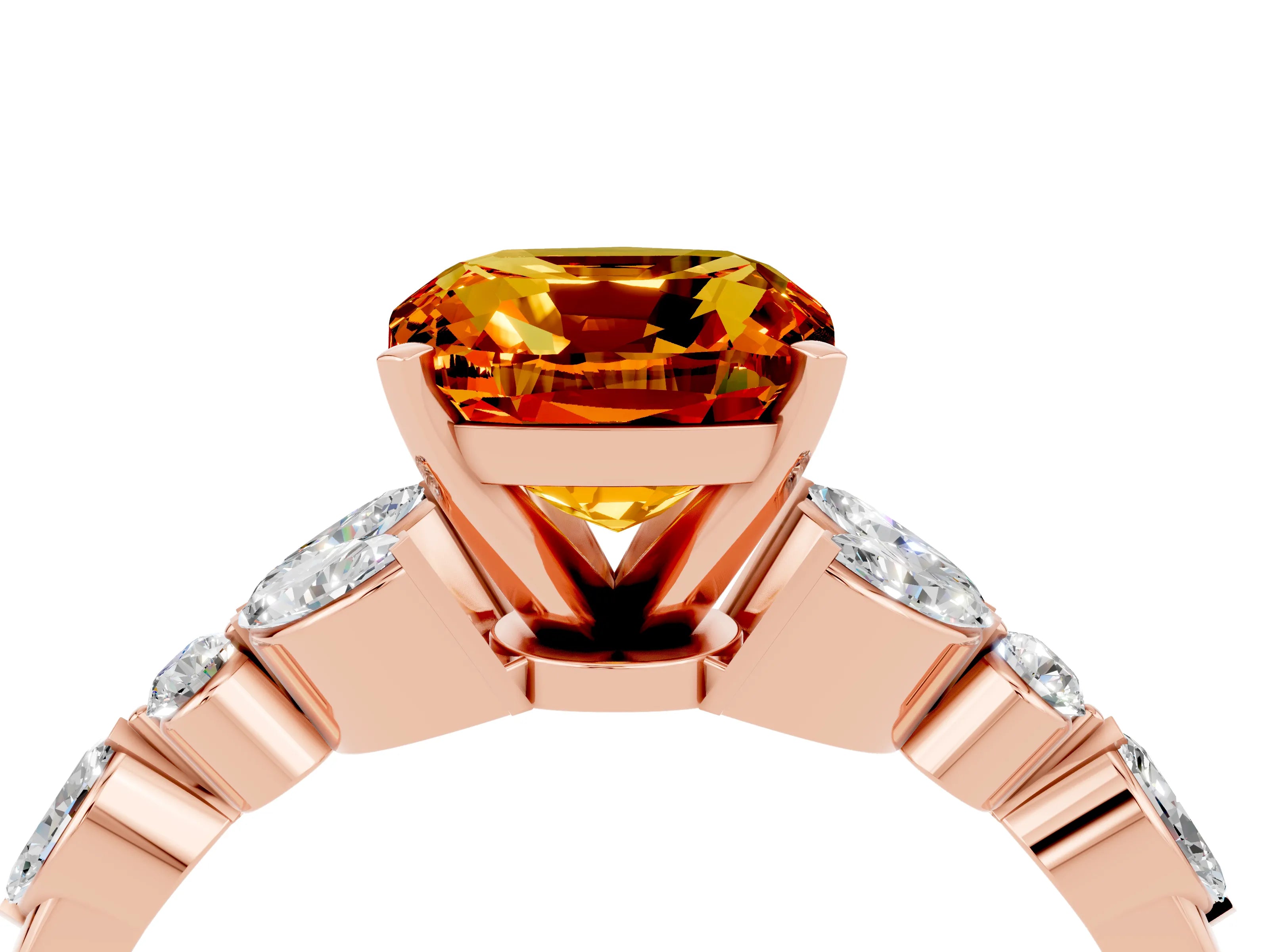 Rose gold Cushion Cut Citrine Solitaire Ring with Side Stones and Four-Prong Setting_16