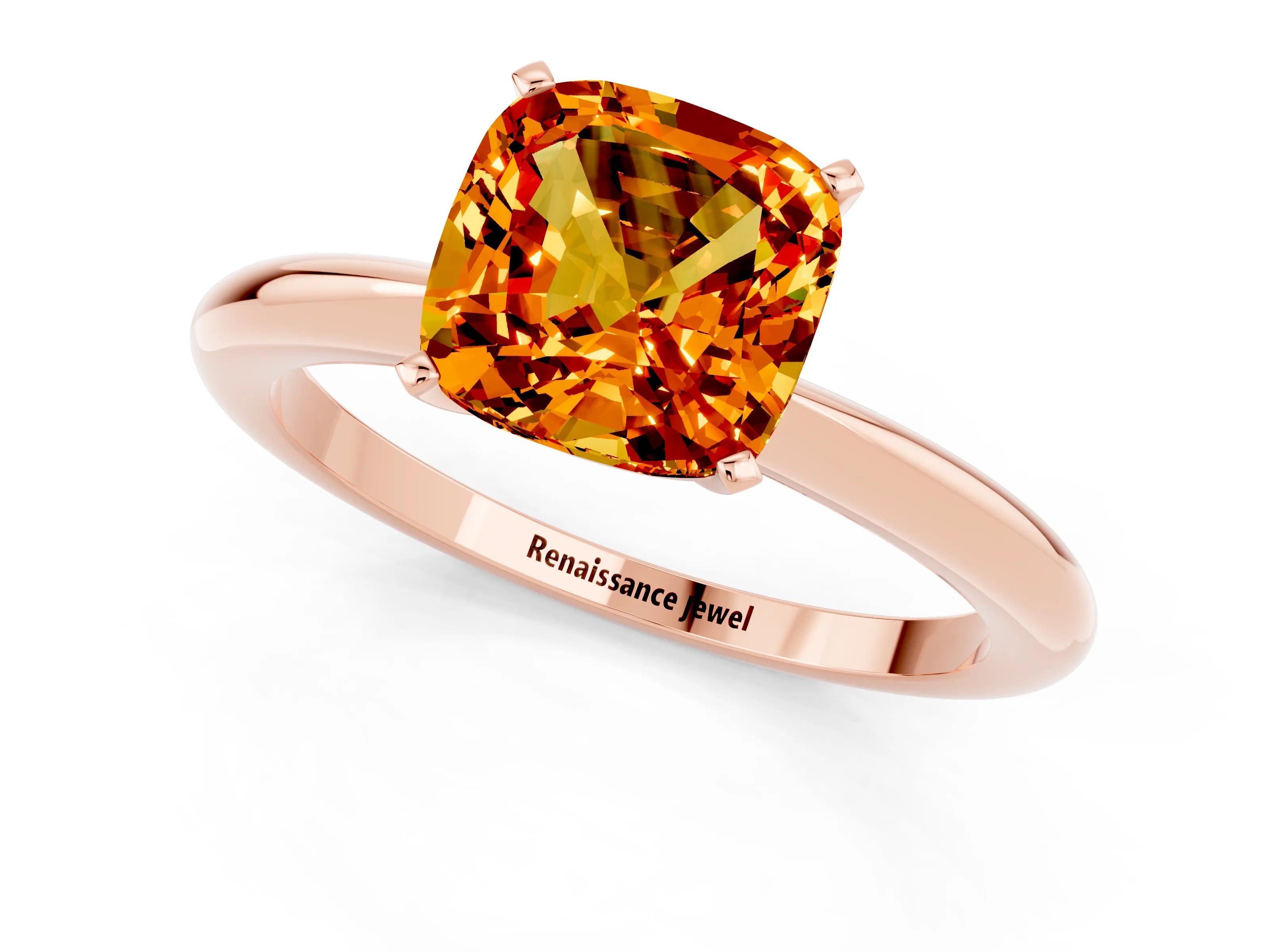 Rose gold Cushion Cut Citrine Solitaire Ring with Six-Prong Setting and Classic Band_1