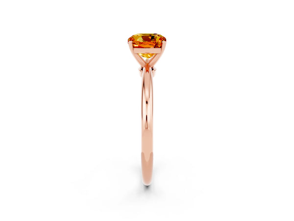 Rose gold Cushion Cut Citrine Solitaire Ring with Six-Prong Setting and Classic Band
