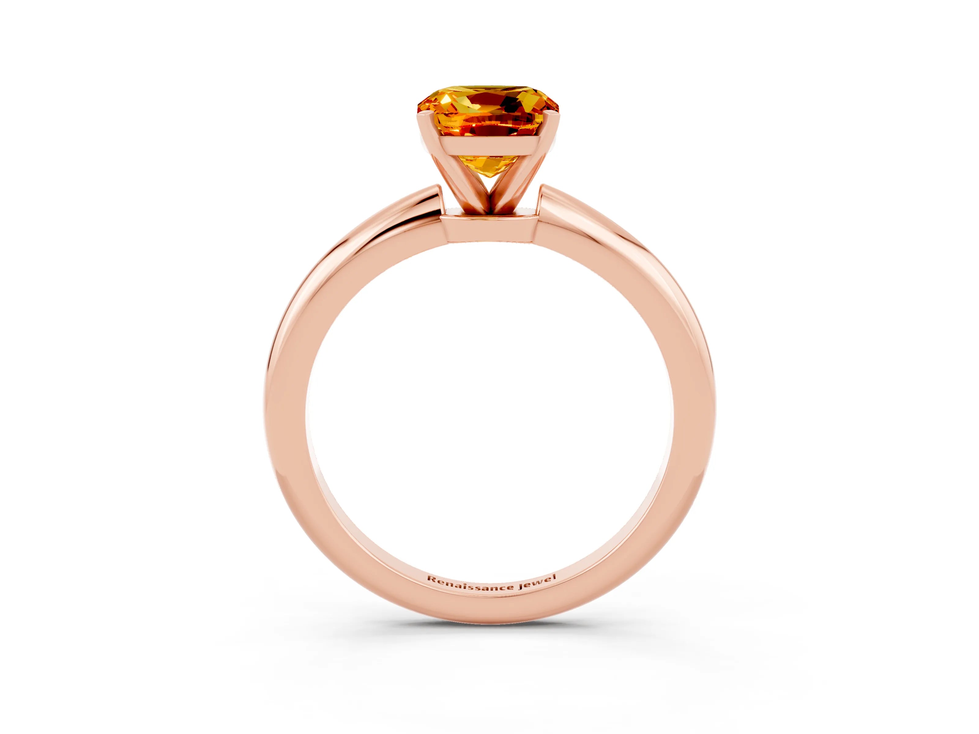 Rose gold Cushion Cut Citrine Solitaire Ring with Six-Prong Setting and Classic Band_3