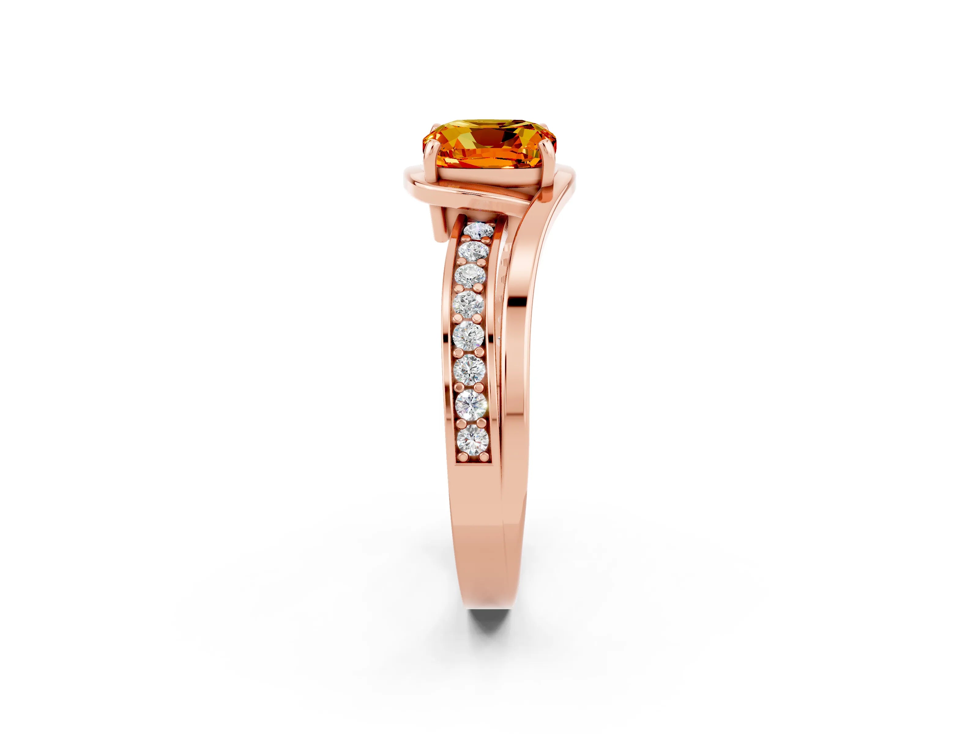 Rose gold Cushion Cut Citrine Solitaire Ring with Split Shank and Prong Setting_2