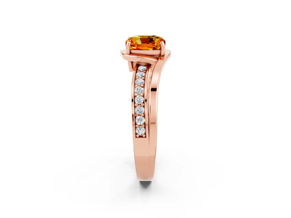 Rose gold Cushion Cut Citrine Solitaire Ring with Split Shank and Prong Setting