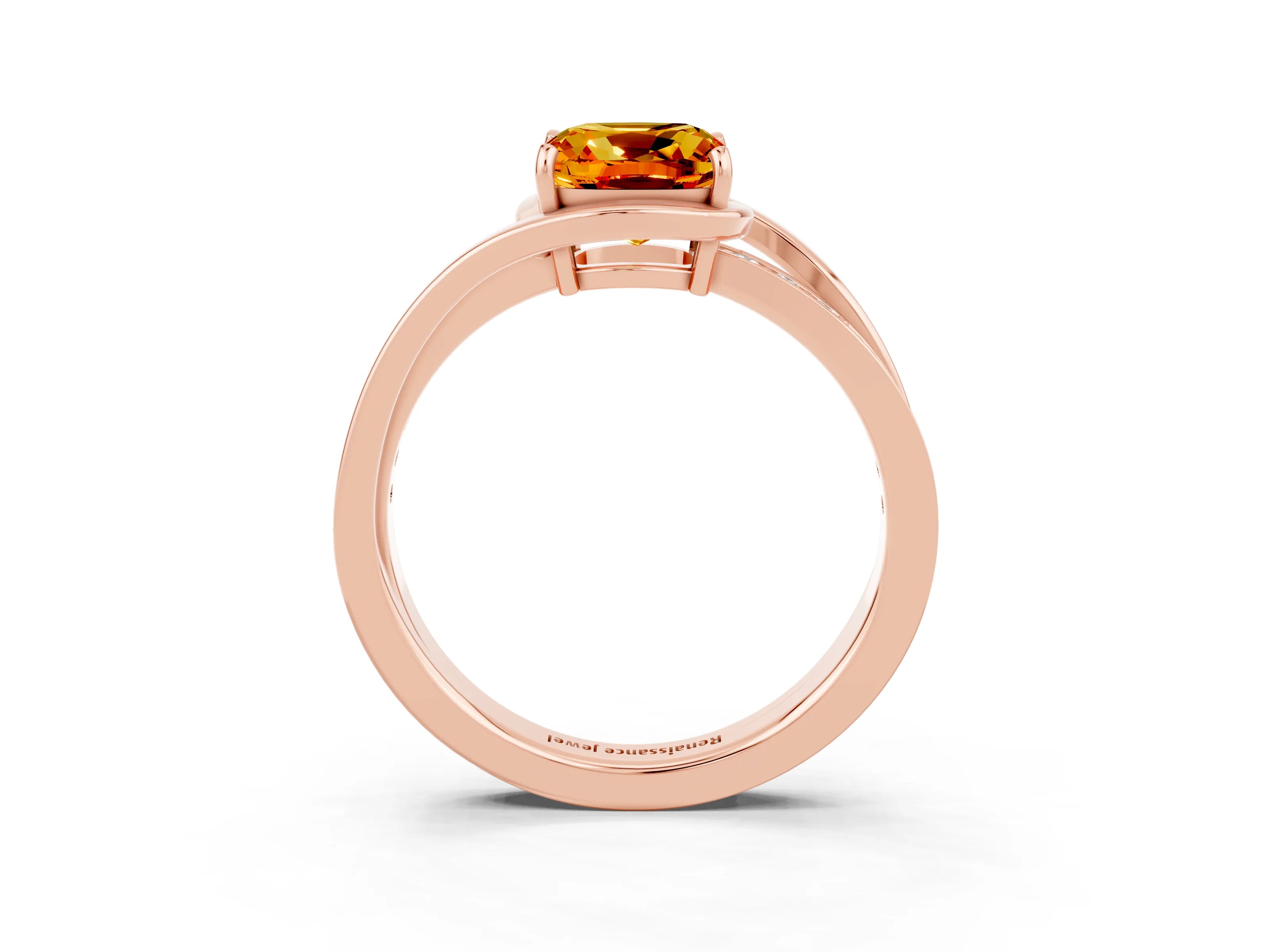 Rose gold Cushion Cut Citrine Solitaire Ring with Split Shank and Prong Setting_3