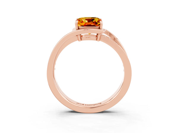 Rose gold Cushion Cut Citrine Solitaire Ring with Split Shank and Prong Setting