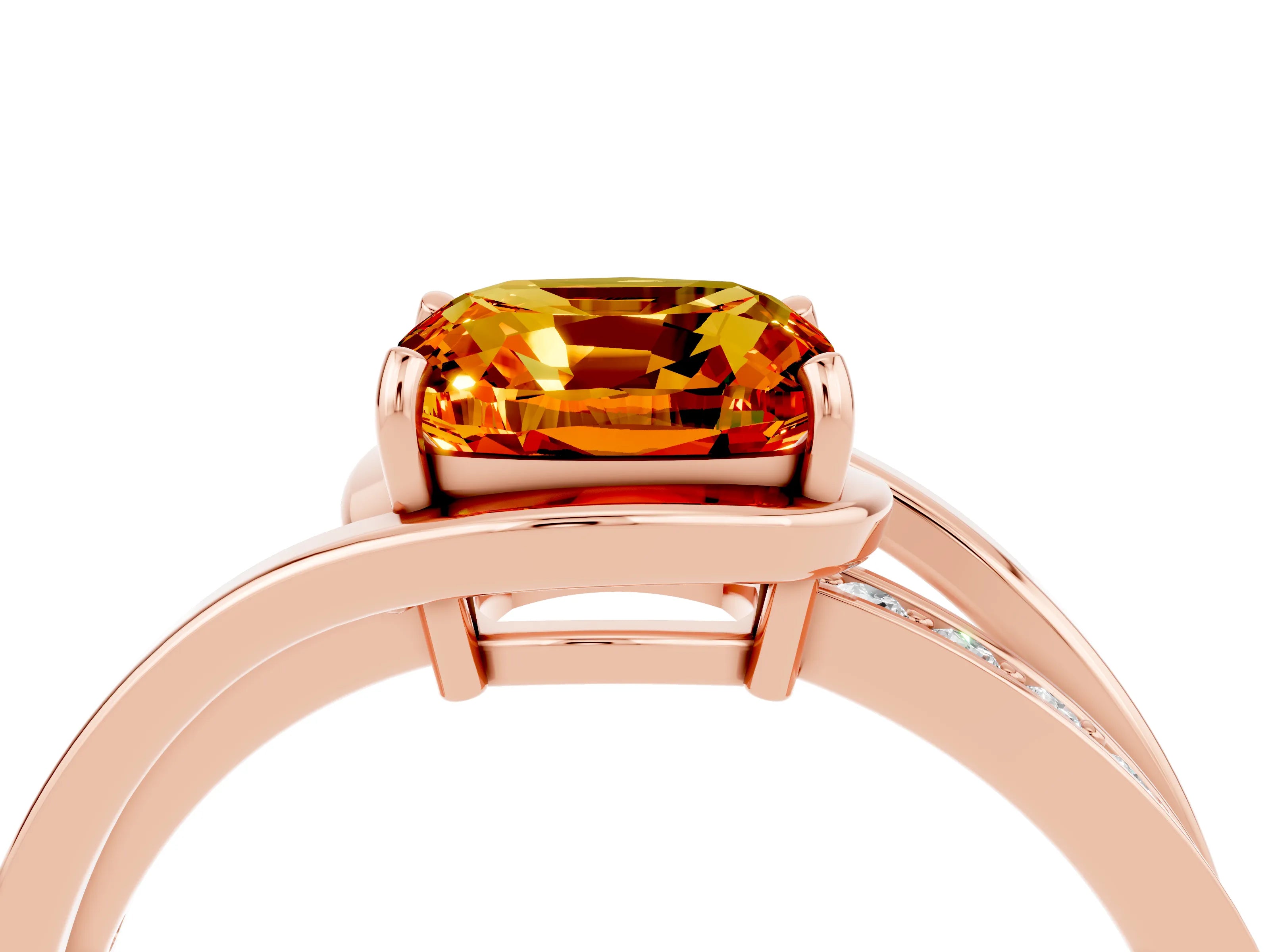 Rose gold Cushion Cut Citrine Solitaire Ring with Split Shank and Prong Setting_4