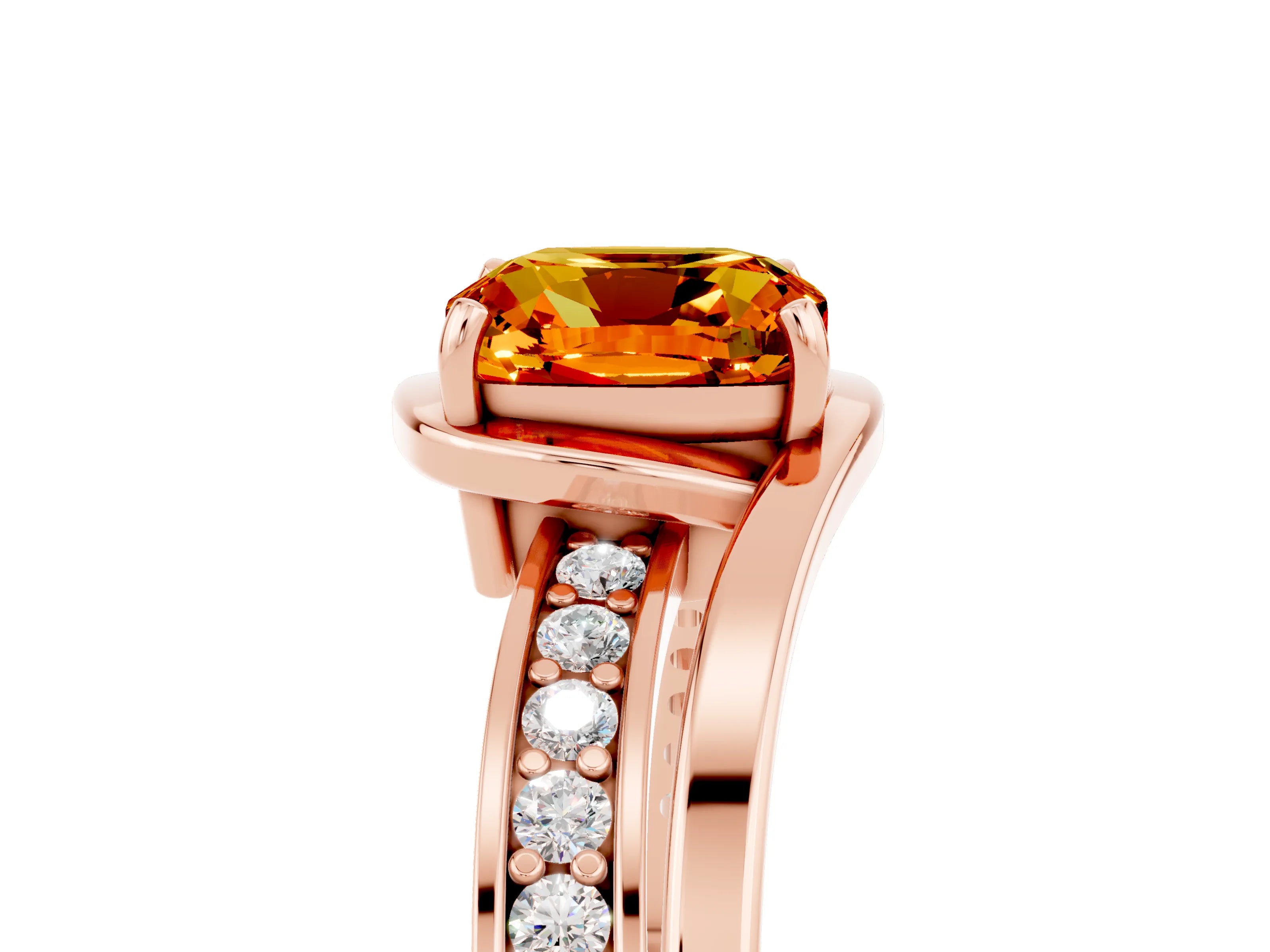 Rose gold Cushion Cut Citrine Solitaire Ring with Split Shank and Prong Setting_5
