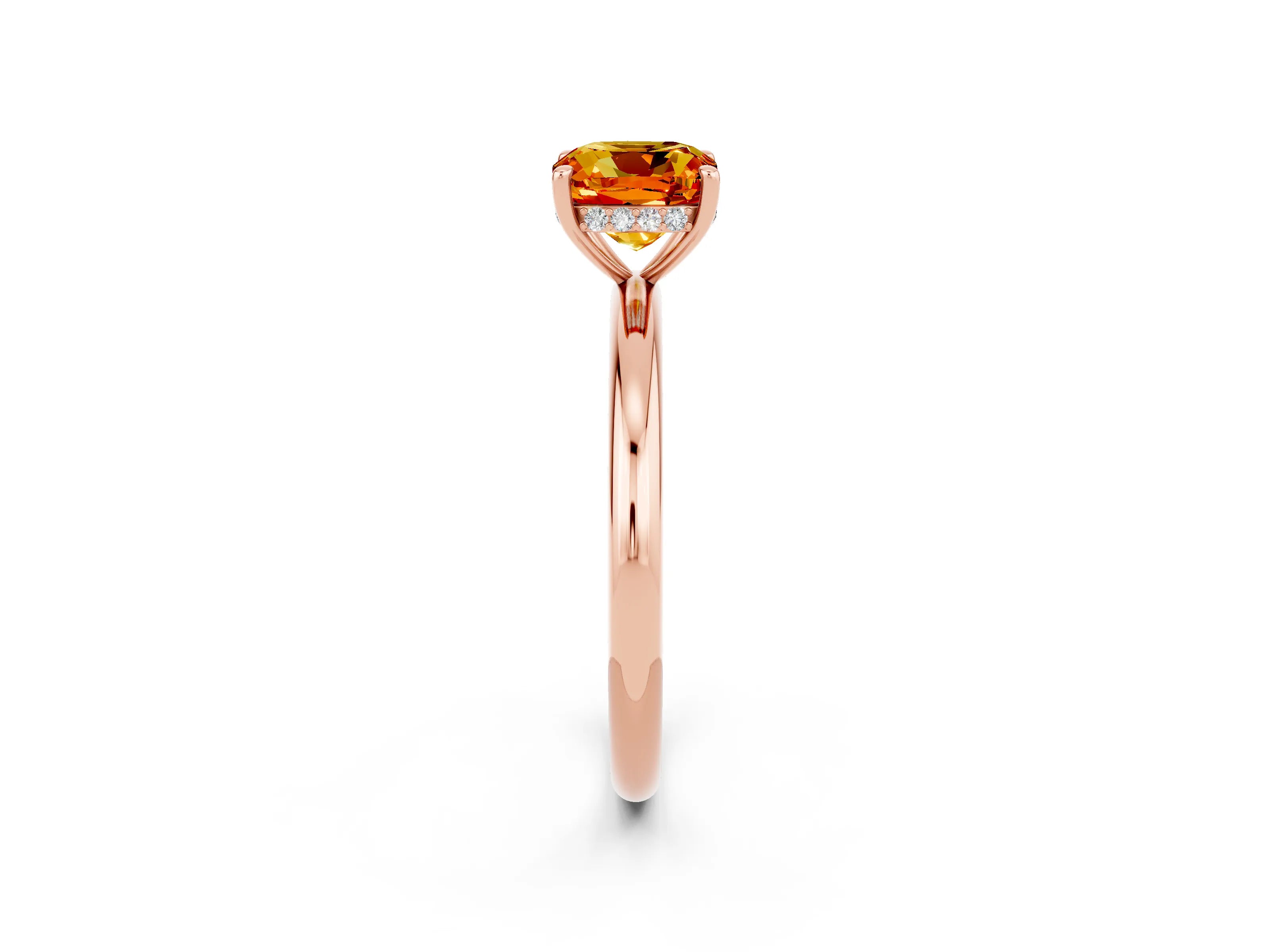 Rose gold Cushion Cut Citrine Solitaire Ring with Thin Band and Four-Prong Setting_2