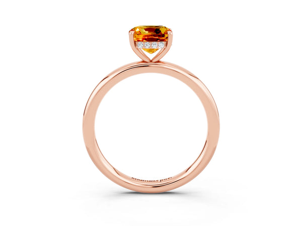 Rose gold Cushion Cut Citrine Solitaire Ring with Thin Band and Four-Prong Setting