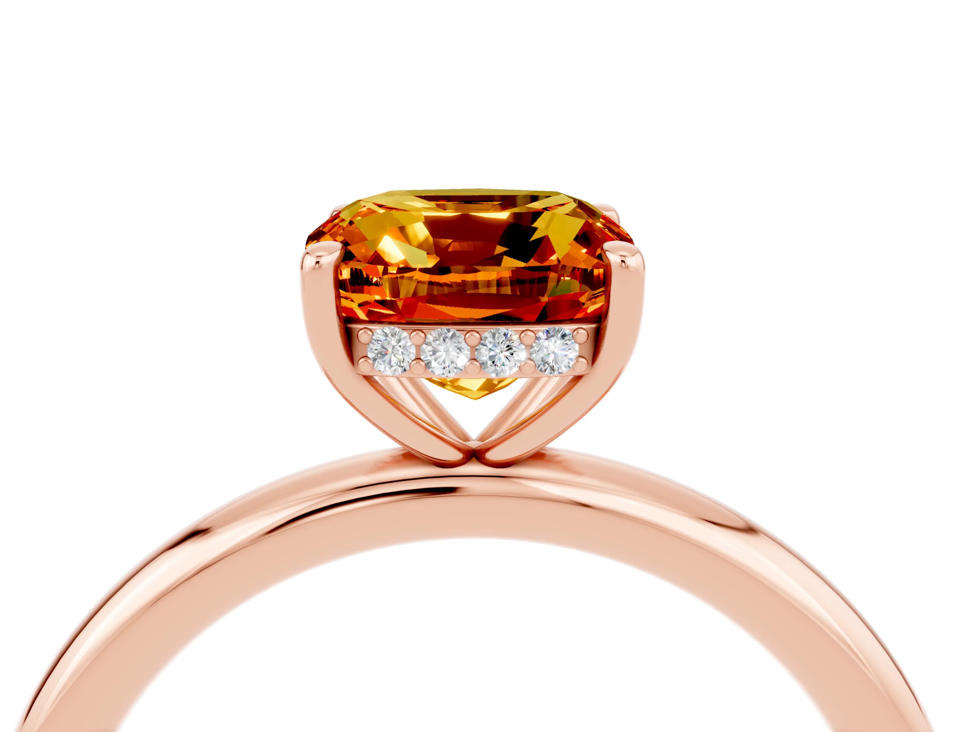 Rose gold Cushion Cut Citrine Solitaire Ring with Thin Band and Four-Prong Setting_4