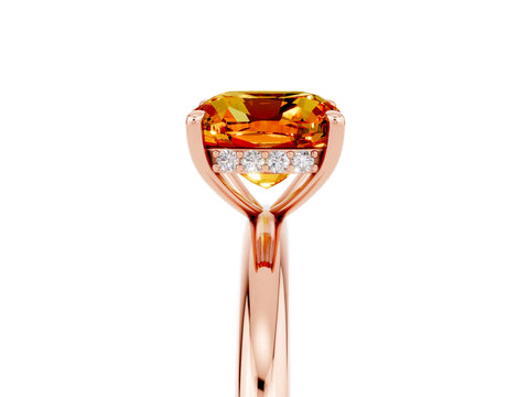 Rose gold Cushion Cut Citrine Solitaire Ring with Thin Band and Four-Prong Setting_5