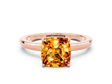 Rose gold Cushion Cut Citrine Solitaire Ring with Thin Band and Prong Setting_12