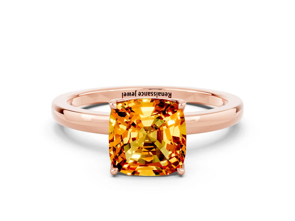 Rose gold Cushion Cut Citrine Solitaire Ring with Thin Band and Prong Setting