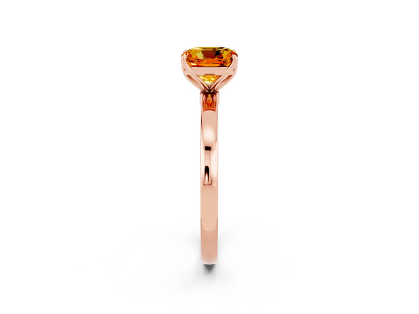 Rose gold Cushion Cut Citrine Solitaire Ring with Thin Band and Prong Setting