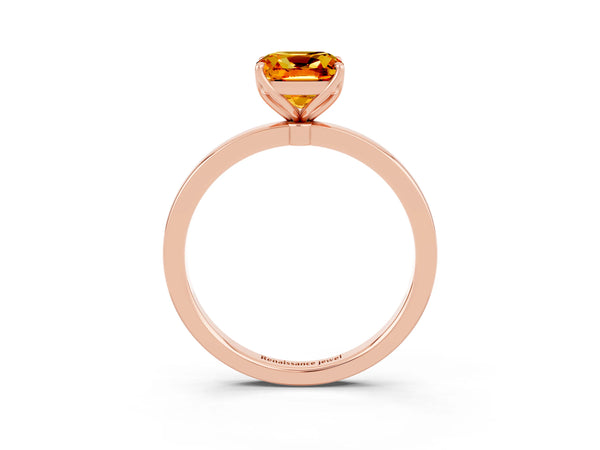 Rose gold Cushion Cut Citrine Solitaire Ring with Thin Band and Prong Setting