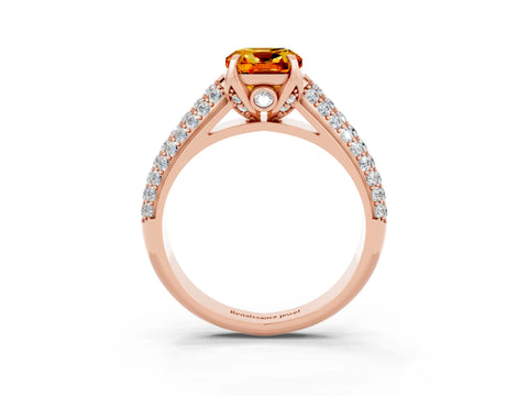 Rose gold Cushion Cut Citrine Solitaire Ring with Three-Row Pavé Band and Four-Prong Setting_15