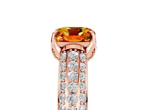 Rose gold Cushion Cut Citrine Solitaire Ring with Three-Row Pavé Band and Four-Prong Setting_17