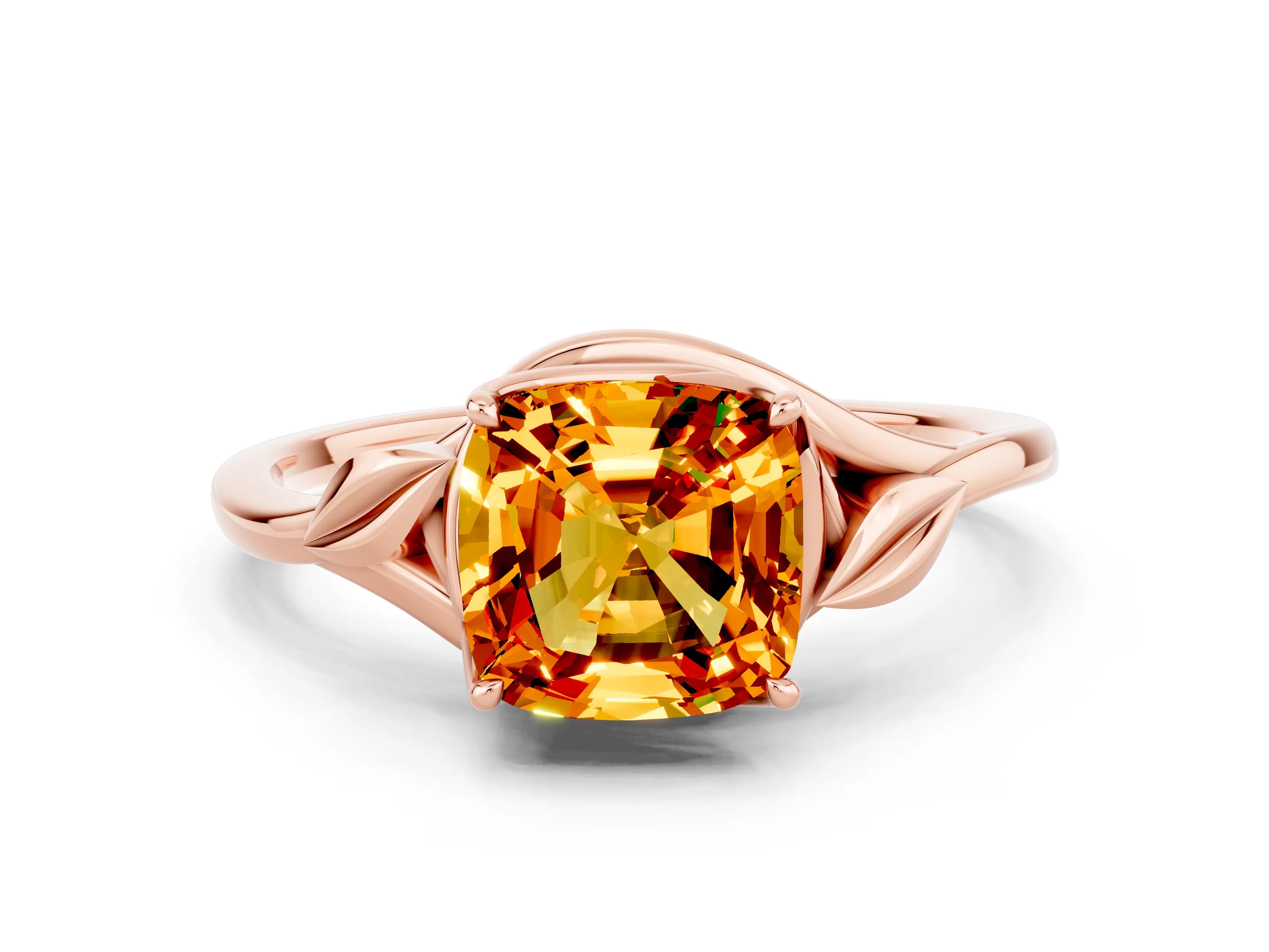 Rose gold Cushion Cut Citrine Solitaire Ring with Twist Band and Four-Prong Setting_24