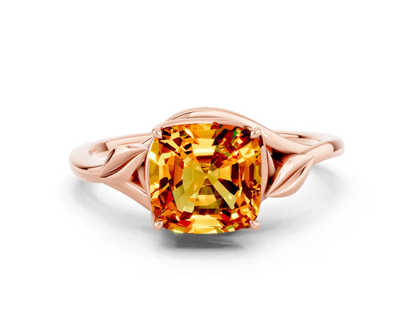 Rose gold Cushion Cut Citrine Solitaire Ring with Twist Band and Four-Prong Setting