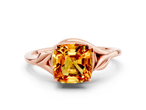 Rose gold Cushion Cut Citrine Solitaire Ring with Twist Band and Four-Prong Setting_24