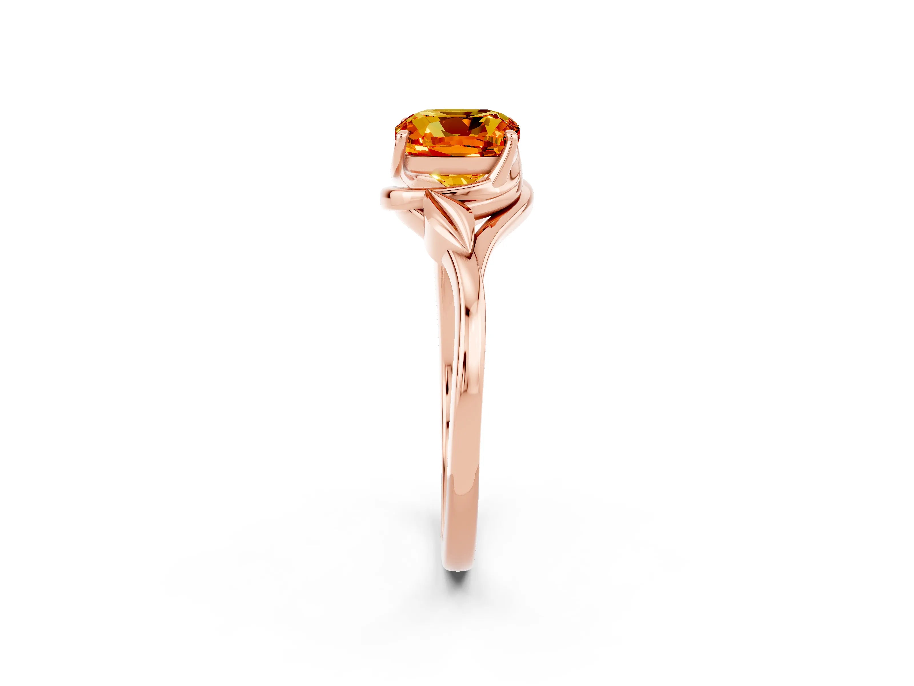 Rose gold Cushion Cut Citrine Solitaire Ring with Twist Band and Four-Prong Setting_26